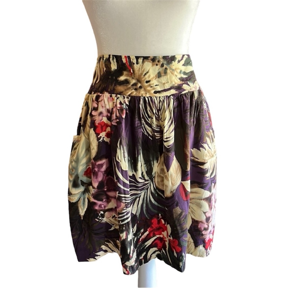 Lucky Brand Purple Tropical Floral Print Skater Mini Skirt Size M